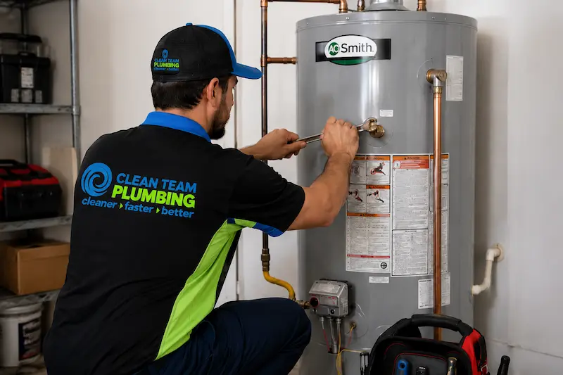 Technician servicing a water heater